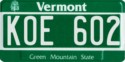 VT license plate KOE602