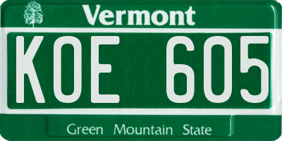 VT license plate KOE605