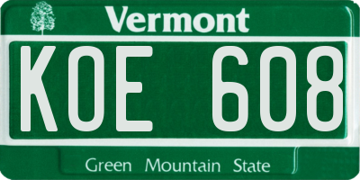 VT license plate KOE608