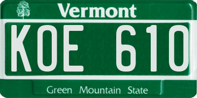 VT license plate KOE610
