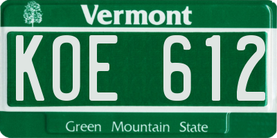 VT license plate KOE612