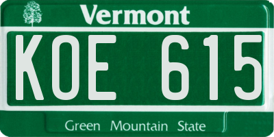 VT license plate KOE615