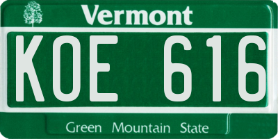 VT license plate KOE616