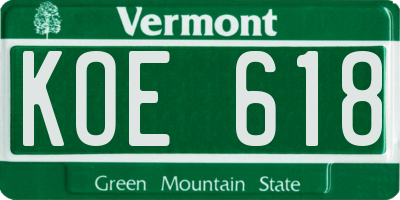 VT license plate KOE618