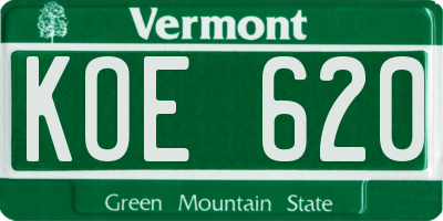 VT license plate KOE620
