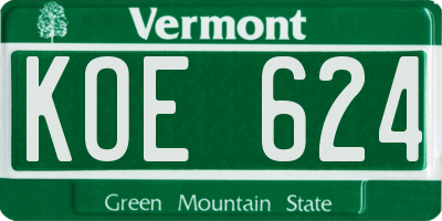 VT license plate KOE624