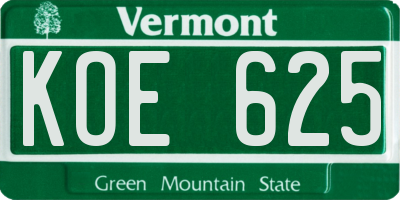 VT license plate KOE625