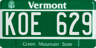 VT license plate KOE629