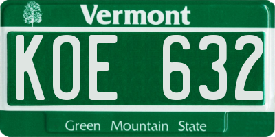 VT license plate KOE632