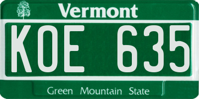 VT license plate KOE635