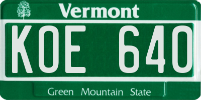 VT license plate KOE640