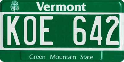 VT license plate KOE642