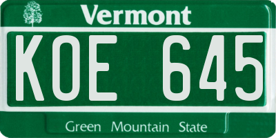 VT license plate KOE645