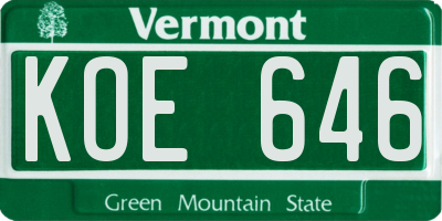 VT license plate KOE646