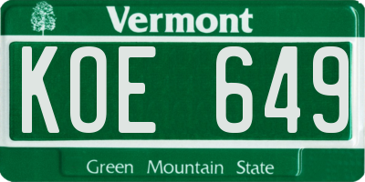 VT license plate KOE649