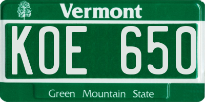 VT license plate KOE650