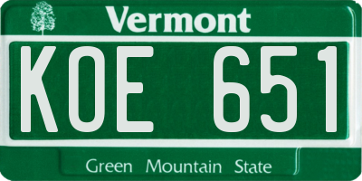 VT license plate KOE651
