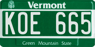 VT license plate KOE665