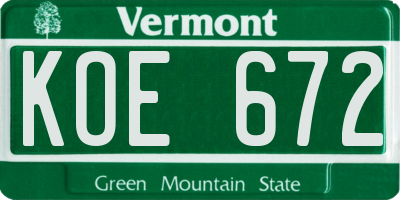 VT license plate KOE672