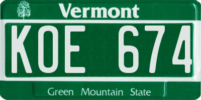VT license plate KOE674