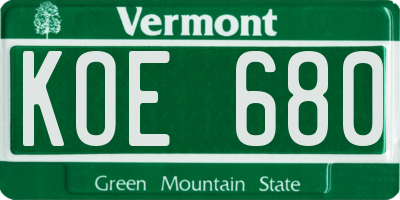 VT license plate KOE680