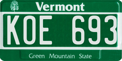 VT license plate KOE693
