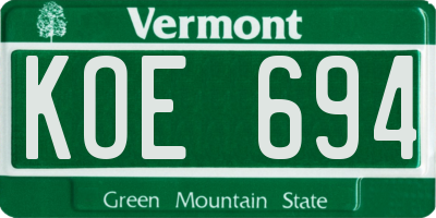 VT license plate KOE694