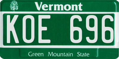 VT license plate KOE696