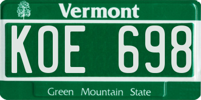 VT license plate KOE698