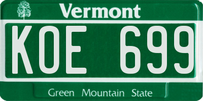 VT license plate KOE699
