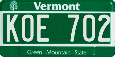 VT license plate KOE702