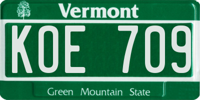 VT license plate KOE709