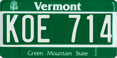VT license plate KOE714