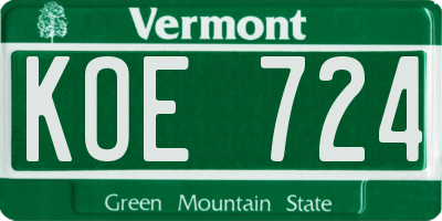 VT license plate KOE724