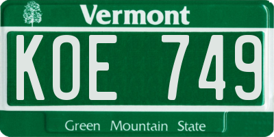 VT license plate KOE749