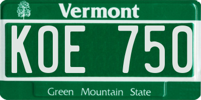 VT license plate KOE750
