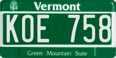 VT license plate KOE758