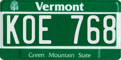 VT license plate KOE768