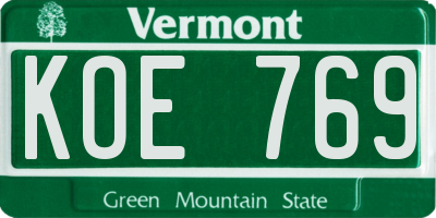 VT license plate KOE769