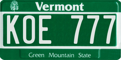 VT license plate KOE777