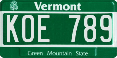 VT license plate KOE789