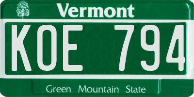 VT license plate KOE794