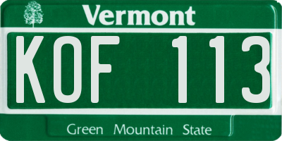 VT license plate KOF113