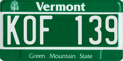 VT license plate KOF139