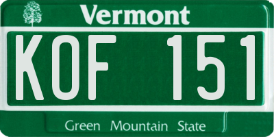 VT license plate KOF151