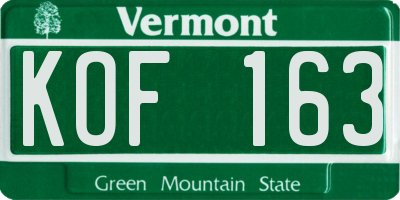 VT license plate KOF163