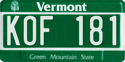 VT license plate KOF181