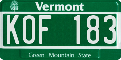VT license plate KOF183