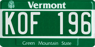 VT license plate KOF196