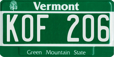 VT license plate KOF206